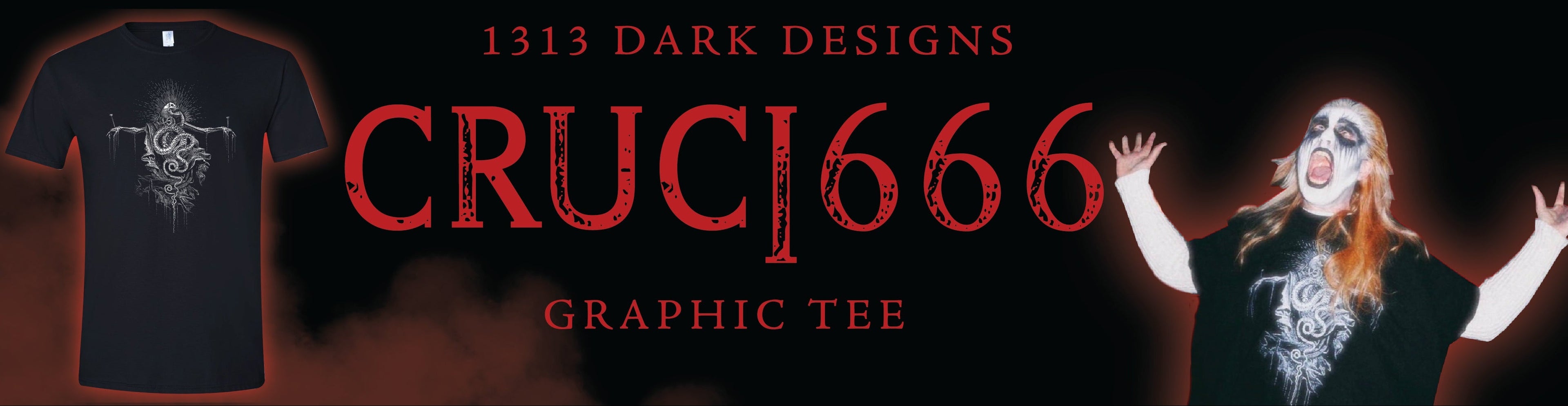 Black graphic tee with 'CRUCI666' branding on a dark background
